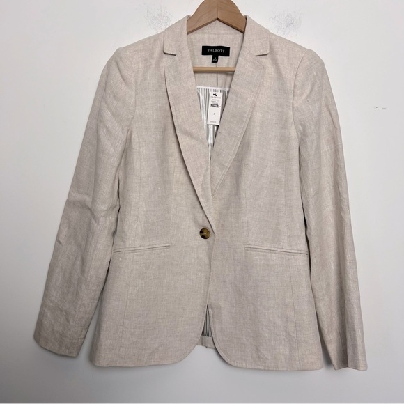 Talbots Classic Linen Blazer Neutral Summer Career Timeless Office Preppy NEW - Picture 1 of 15